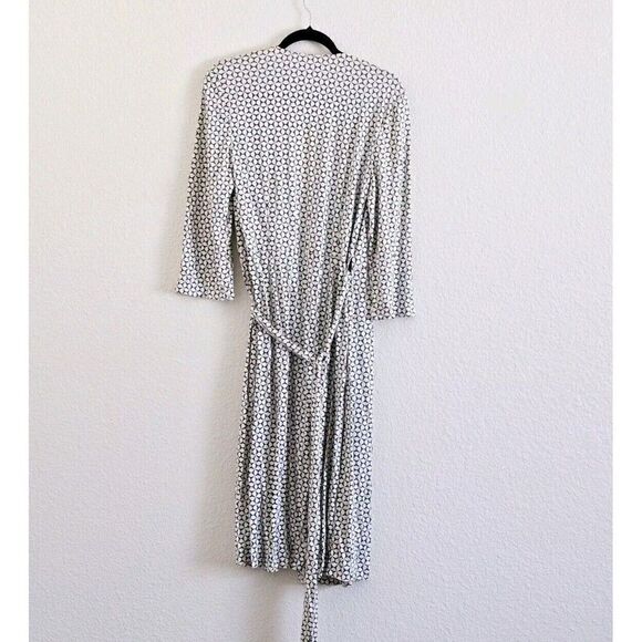 TIBI 100% Silk Dress True Wrap Blue Cream Geometric Pattern Half Sleeve Size 10 - Picture 4 of 7